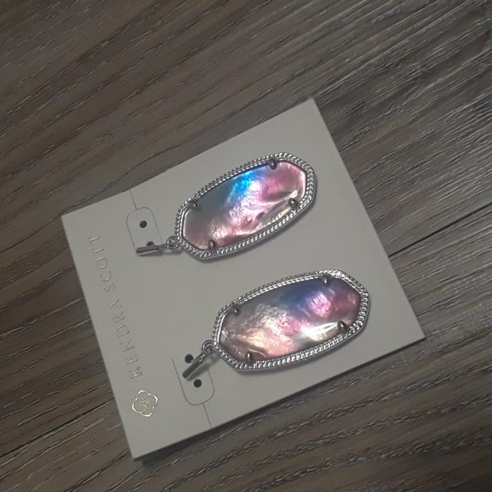 Kendra Scott Silver ELLE Large Watercolor Limited Stone Earrings - Picture 2 of 2